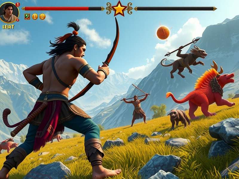 Highland Hero Epic Battles gameplay showing Kalaripayattu martial arts combat with Indian mythological enemies